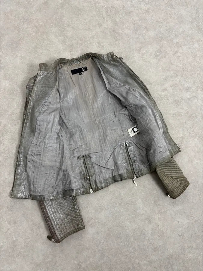 FW2010 Cavalli Faded Grey Studded Leather Jacket RCwsTUS 6