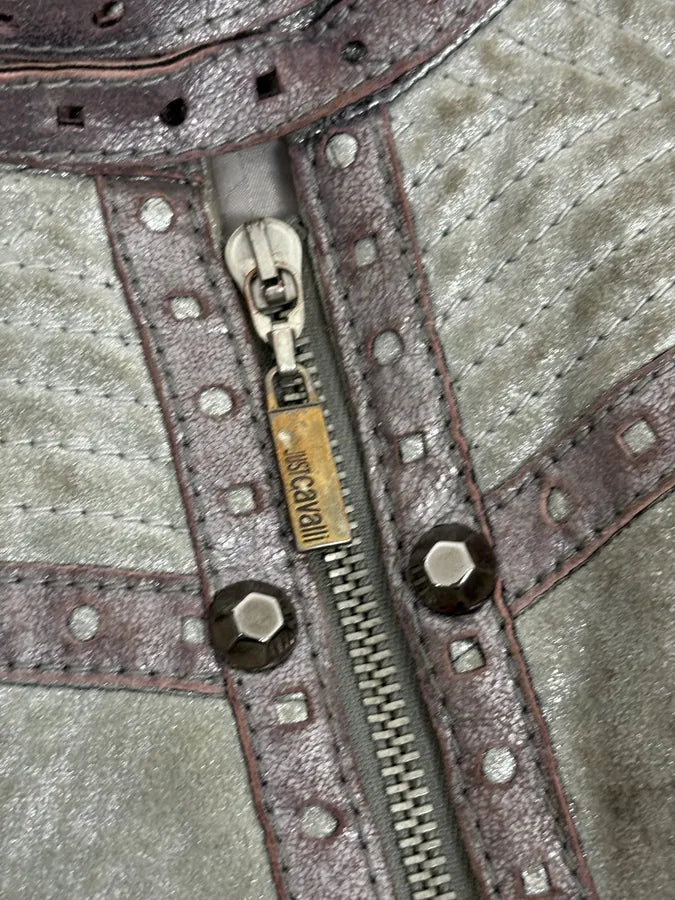 FW2010 Cavalli Faded Grey Studded Leather Jacket RCwsTUS 8