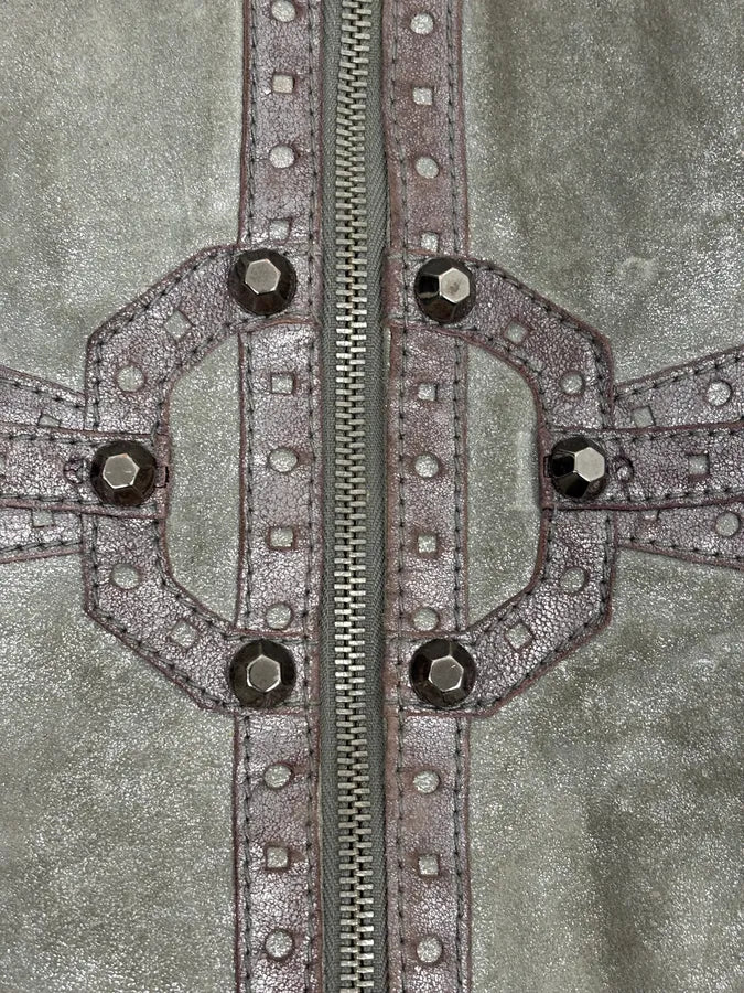 FW2010 Cavalli Faded Grey Studded Leather Jacket RCwsTUS 7