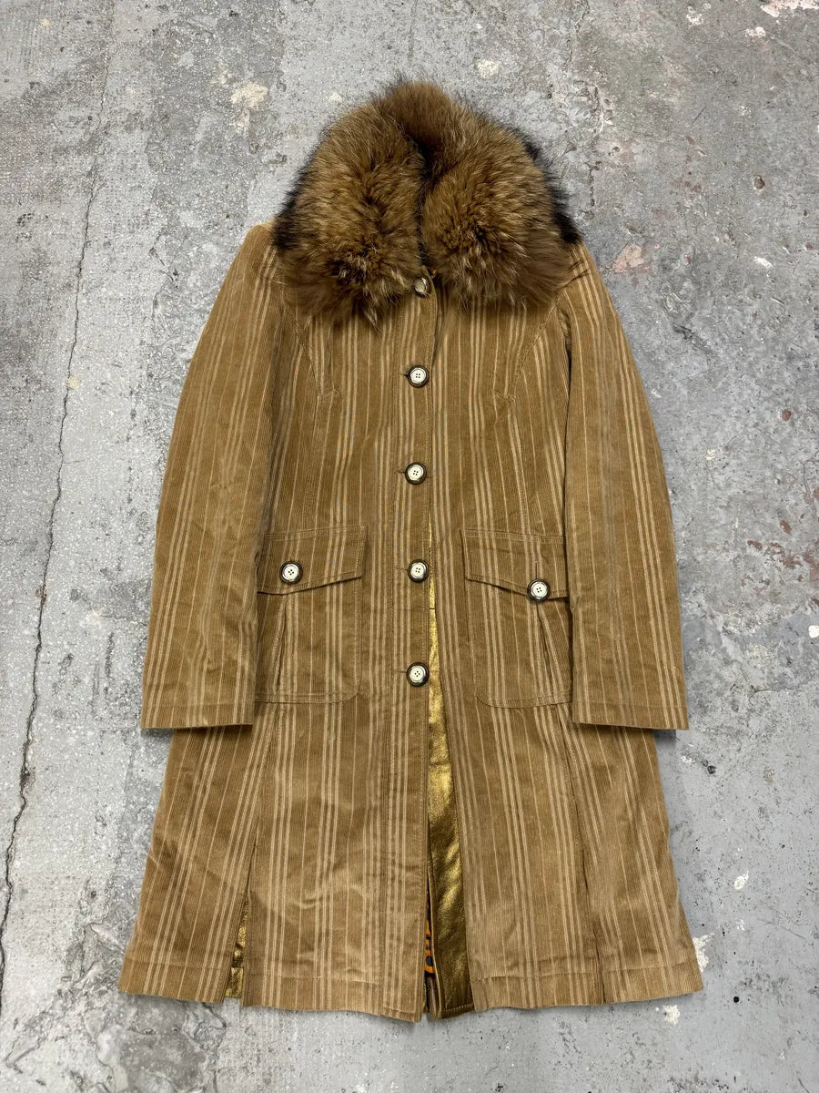 FW2010 Dolce & Gabbana Beige Fur Collar Buttoned Long Jacket (S) 0