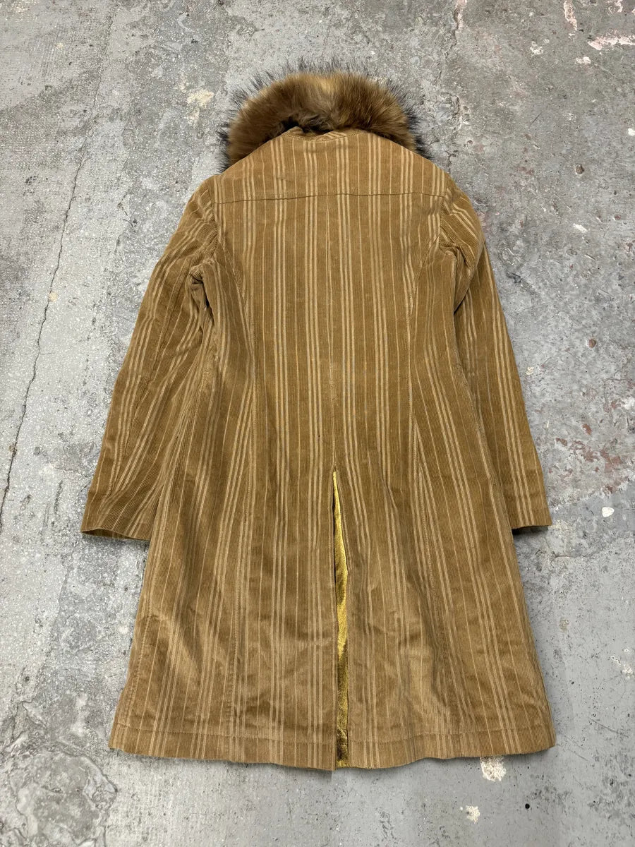 FW2010 Dolce & Gabbana Beige Fur Collar Buttoned Long Jacket (S) 1