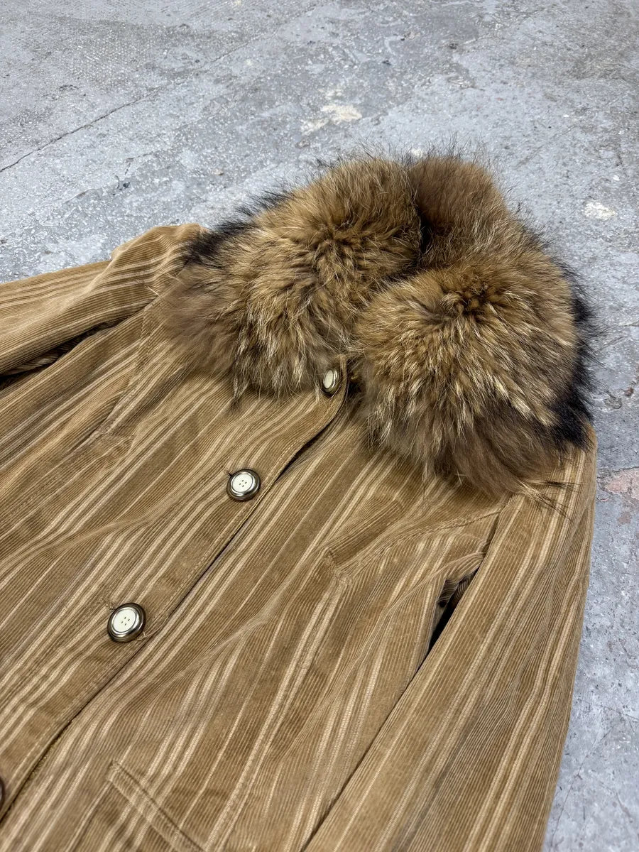 FW2010 Dolce & Gabbana Beige Fur Collar Buttoned Long Jacket (S) 3