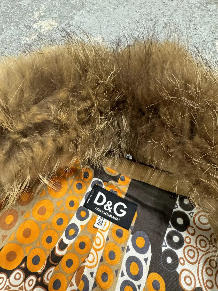 FW2010 Dolce & Gabbana Beige Fur Collar Buttoned Long Jacket (S) 6