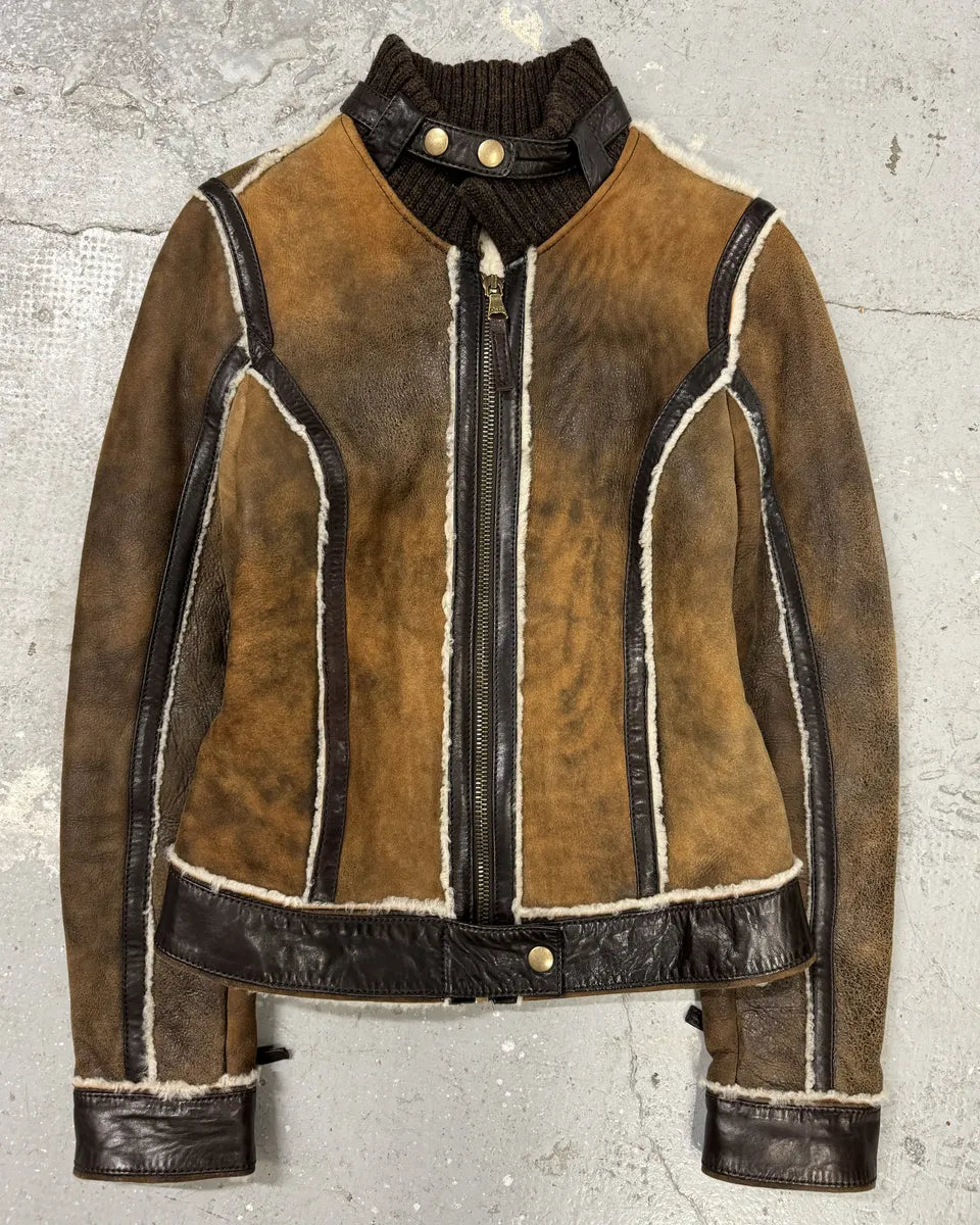 FW2010 Dolce @ Gabbana Brown Faded Shearling Leather Jacket (S) 1