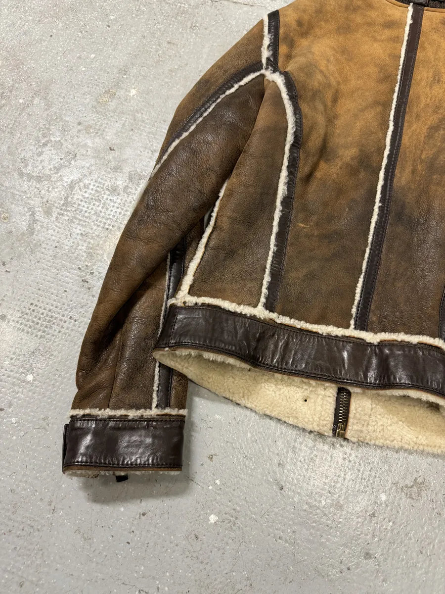 FW2010 Dolce @ Gabbana Brown Faded Shearling Leather Jacket (S) 5