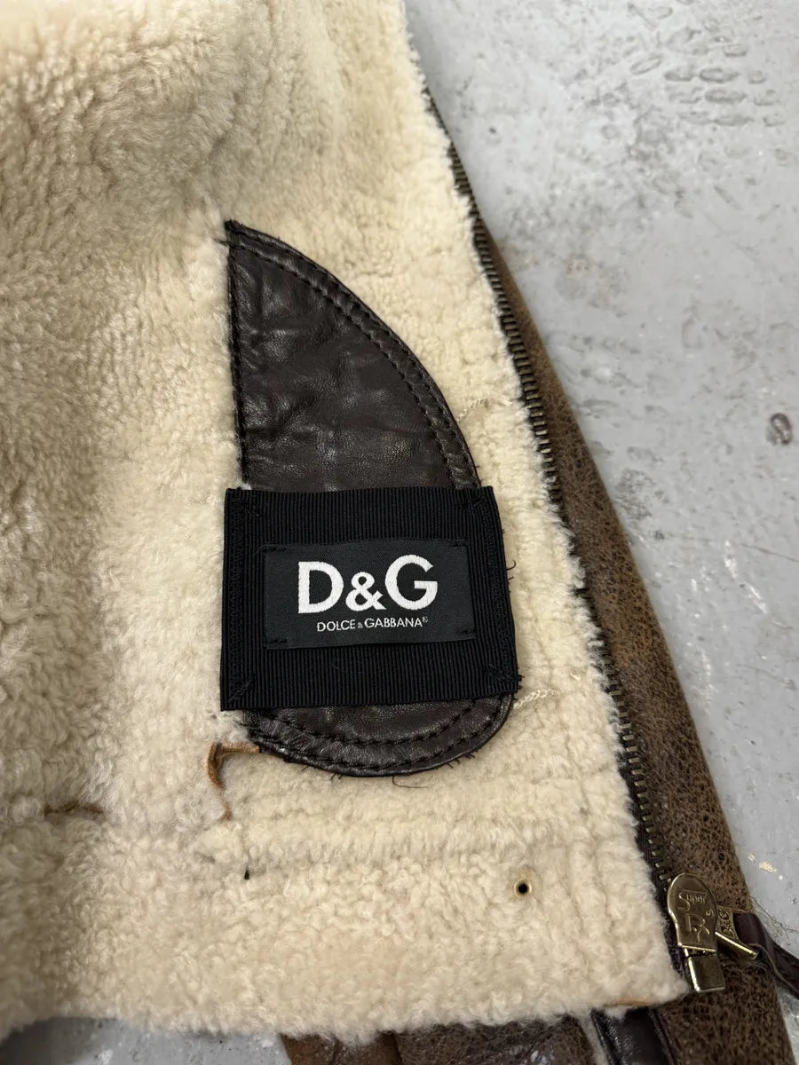 FW2010 Dolce @ Gabbana Brown Faded Shearling Leather Jacket (S) 7