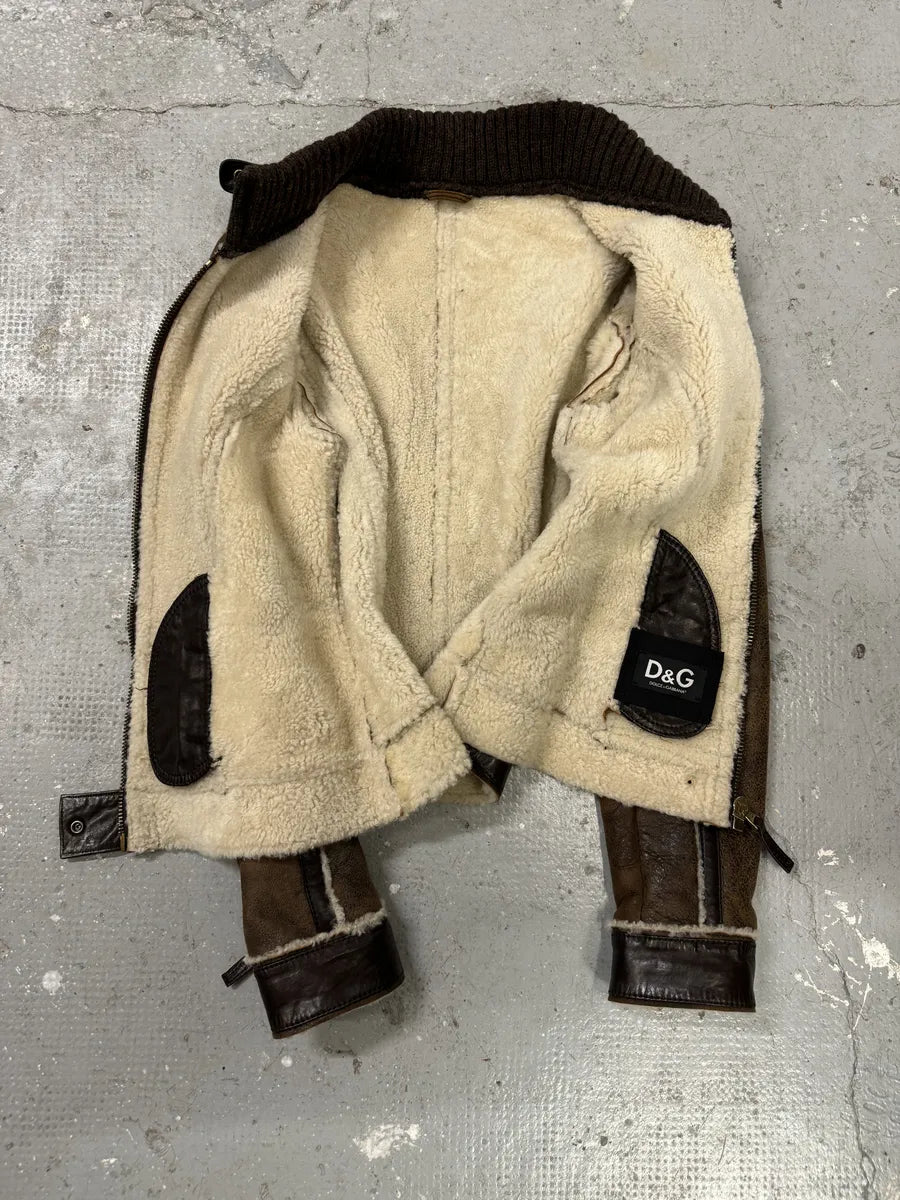 FW2010 Dolce @ Gabbana Brown Faded Shearling Leather Jacket (S) 8