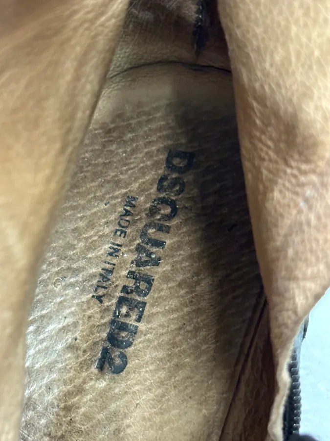 2010s Dsquared2 Black Leather Gold Chain Ankle Boot  YpTdHlJ 7