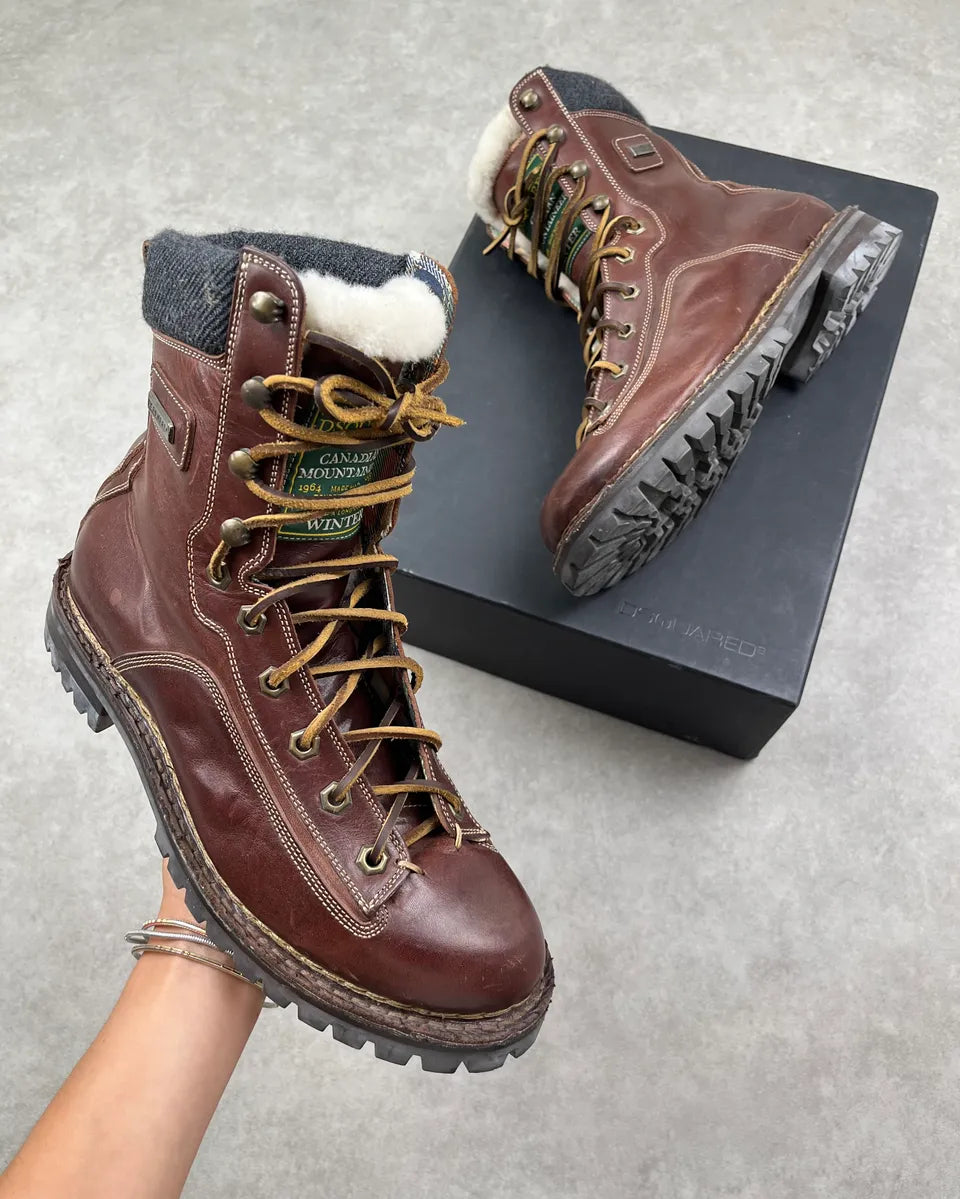 FW2010 Dsquared2 Brown Leather Lace-Up Shearling-Lined Boots VlzdexM 0