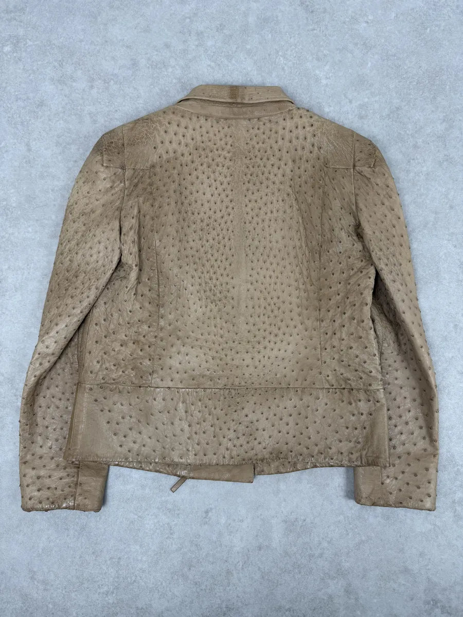 FW2010 Gucci Beige Asymmetrical Ostrich Leather Jacket by Frida Giannini AKLeIfL 10