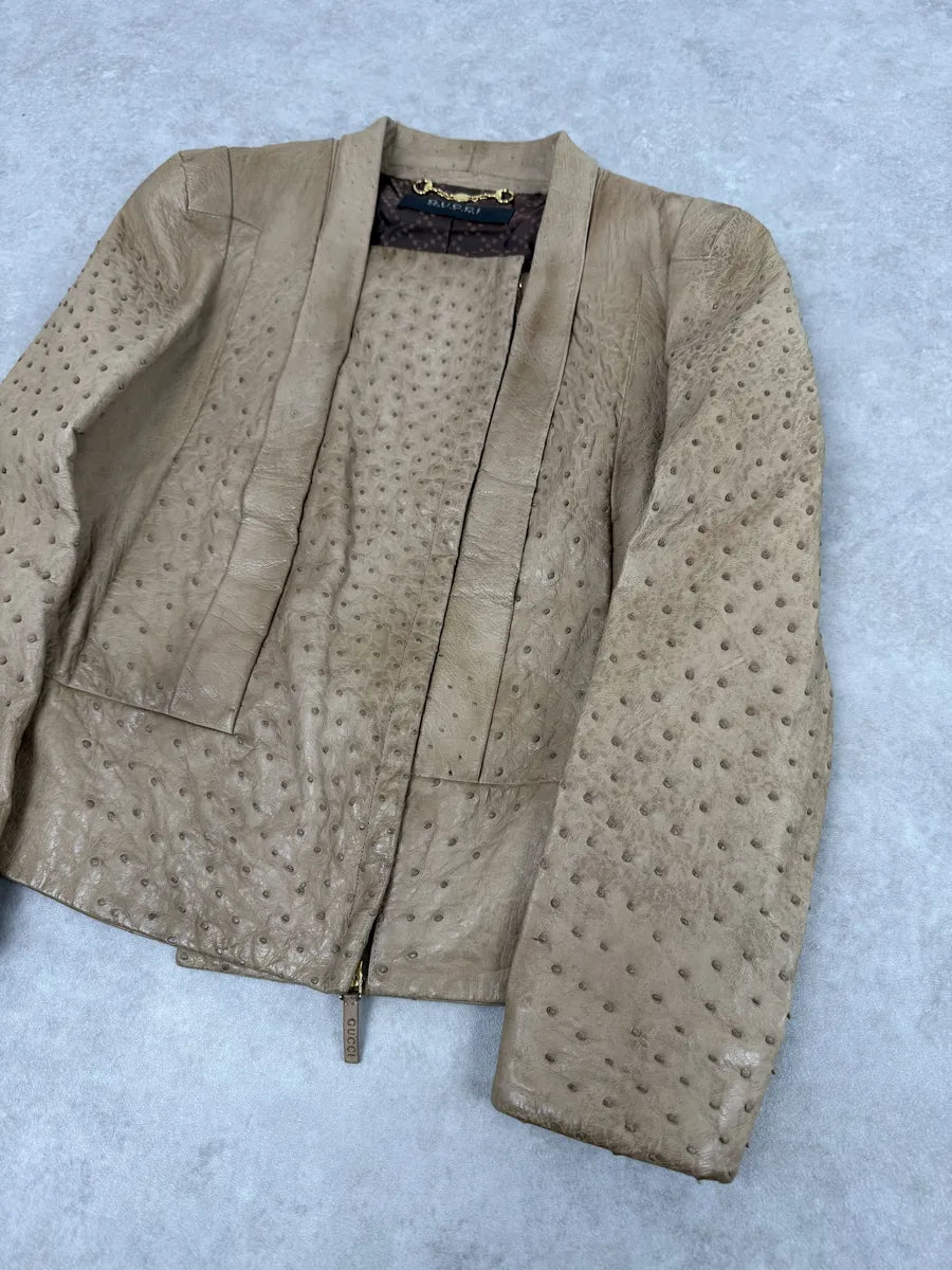 FW2010 Gucci Beige Asymmetrical Ostrich Leather Jacket by Frida Giannini AKLeIfL 11