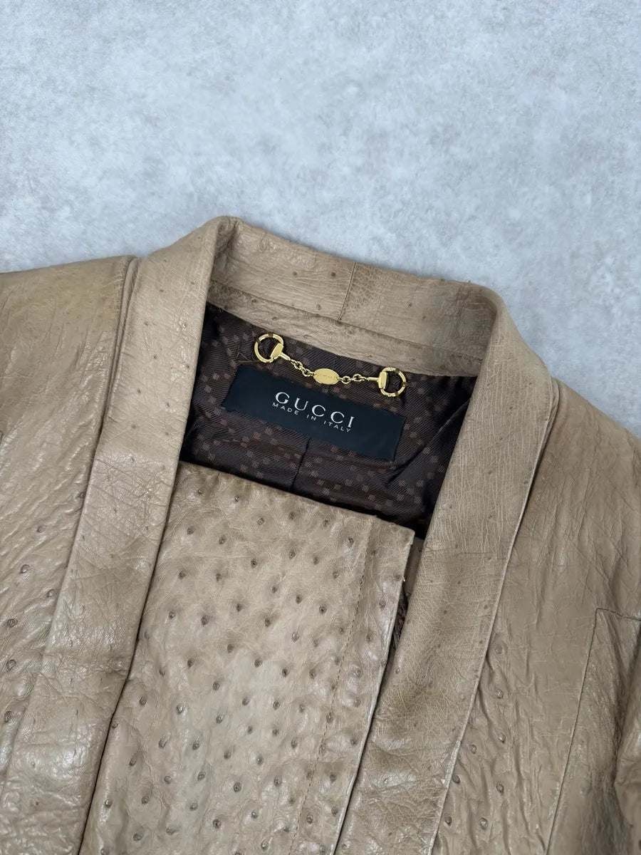 FW2010 Gucci Beige Asymmetrical Ostrich Leather Jacket by Frida Giannini AKLeIfL 13