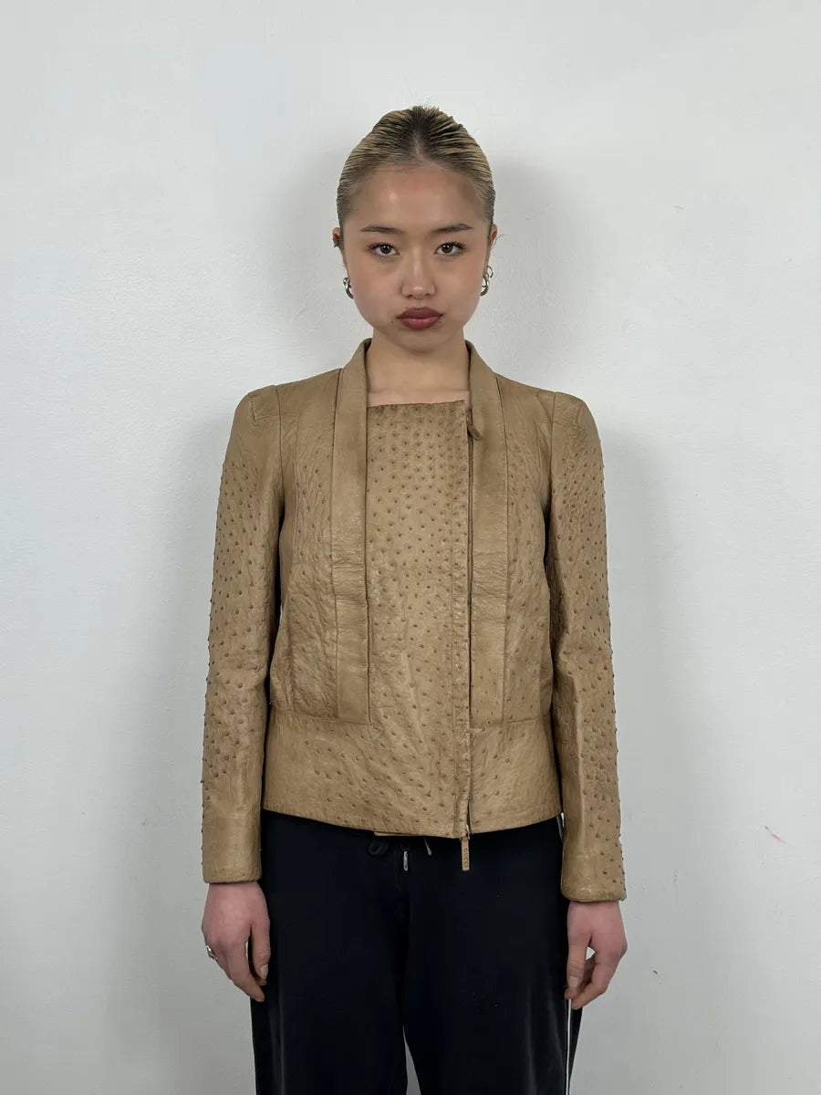 FW2010 Gucci Beige Asymmetrical Ostrich Leather Jacket by Frida Giannini AKLeIfL 2