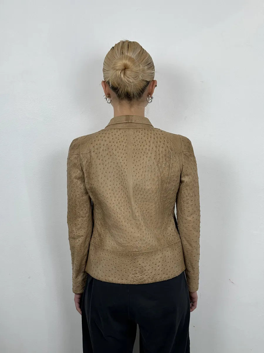FW2010 Gucci Beige Asymmetrical Ostrich Leather Jacket by Frida Giannini AKLeIfL 3
