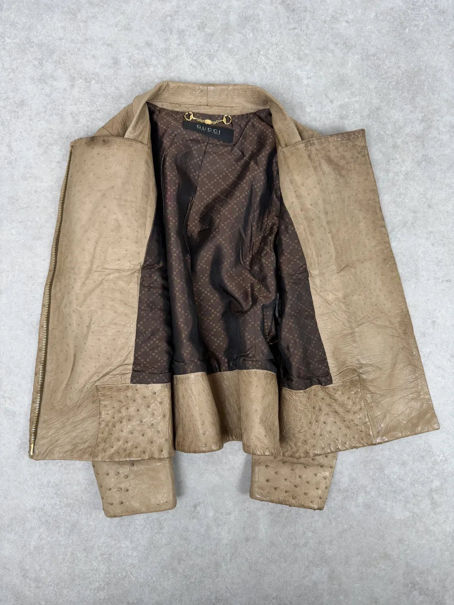 FW2010 Gucci Beige Asymmetrical Ostrich Leather Jacket by Frida Giannini AKLeIfL 5