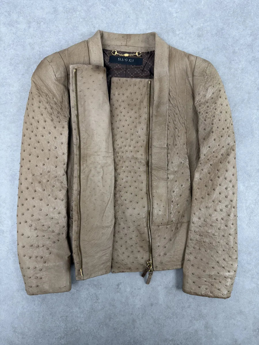 FW2010 Gucci Beige Asymmetrical Ostrich Leather Jacket by Frida Giannini AKLeIfL 6