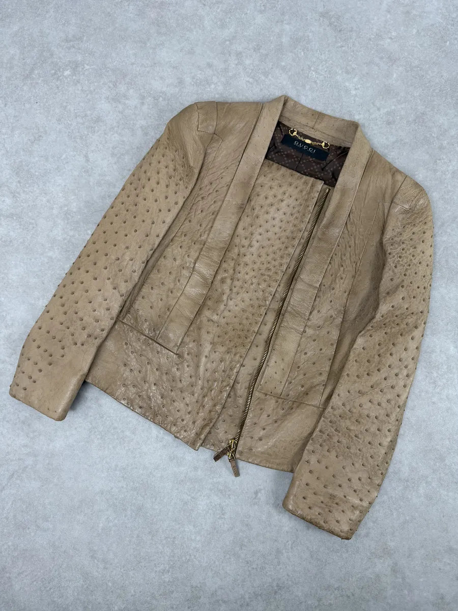 FW2010 Gucci Beige Asymmetrical Ostrich Leather Jacket by Frida Giannini AKLeIfL 7