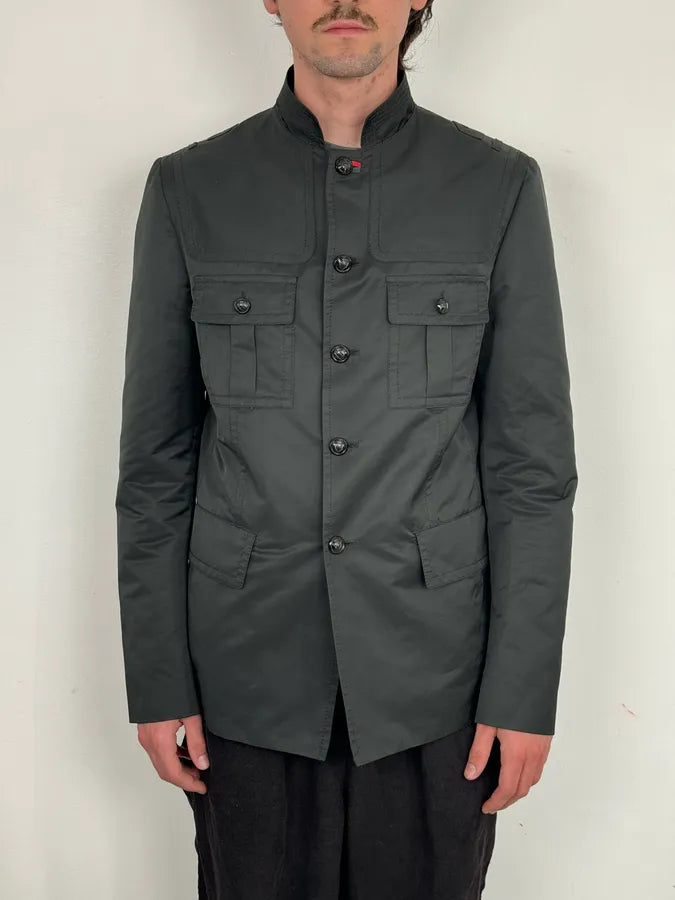 FW2008 Gucci Black Nylon Field Buttoned Officer Jacket by Frida Giannini WdJjRhm 1