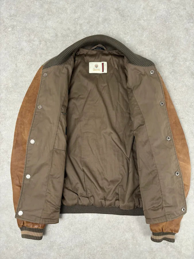 AW2010 Gucci Brown Hybrid Leather Sleeve Bomber Jacket ihYfrop 7
