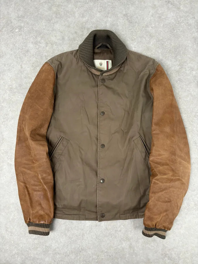 AW2010 Gucci Brown Hybrid Leather Sleeve Bomber Jacket ihYfrop 0