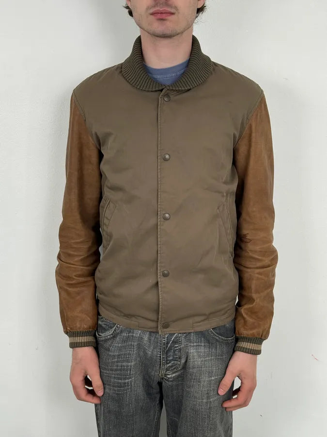 AW2010 Gucci Brown Hybrid Leather Sleeve Bomber Jacket ihYfrop 1