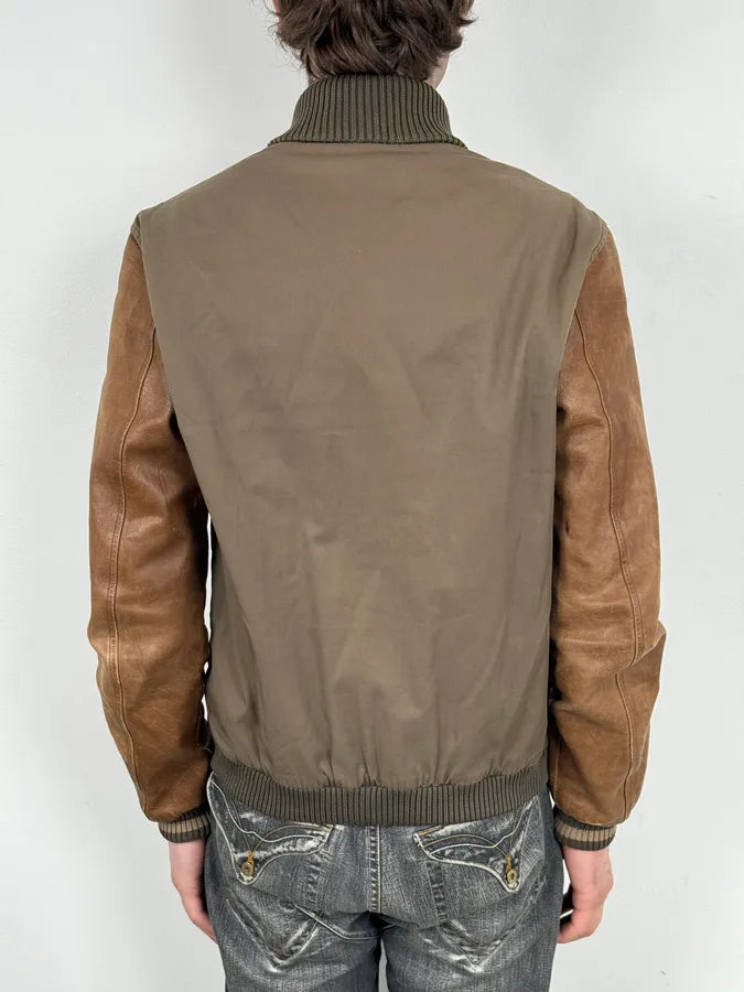 AW2010 Gucci Brown Hybrid Leather Sleeve Bomber Jacket ihYfrop 2