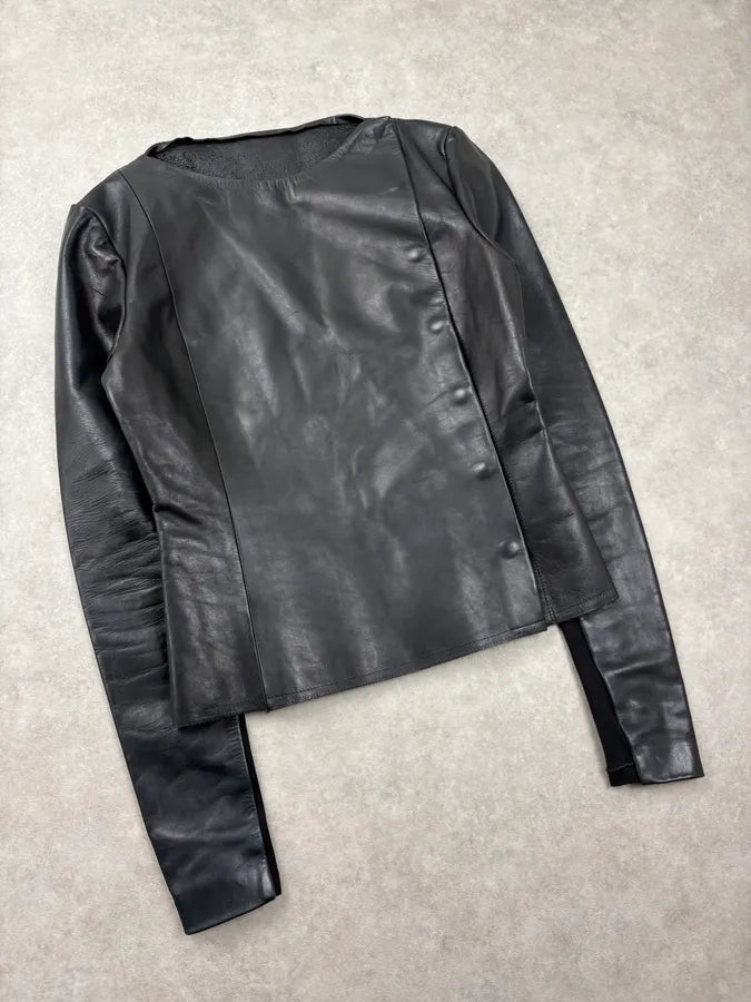 FW2010 Maison Margiela Black Signature Leather Hybrid Jacket LacodCK 3