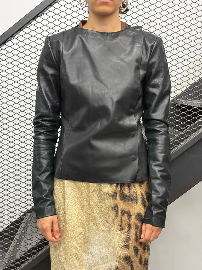 FW2010 Maison Margiela Black Signature Leather Hybrid Jacket LacodCK 1