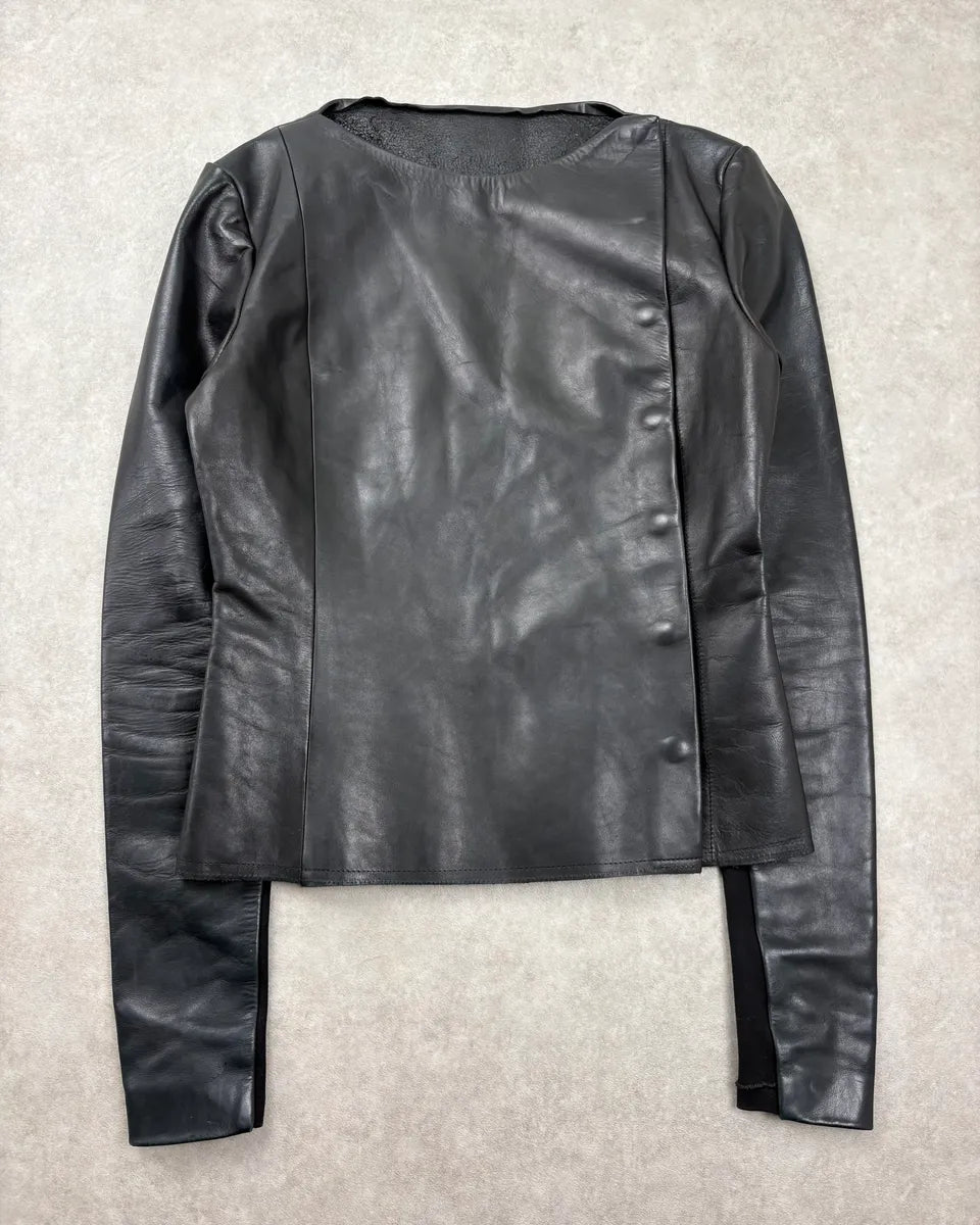 FW2010 Maison Margiela Black Signature Leather Hybrid Jacket LacodCK 0