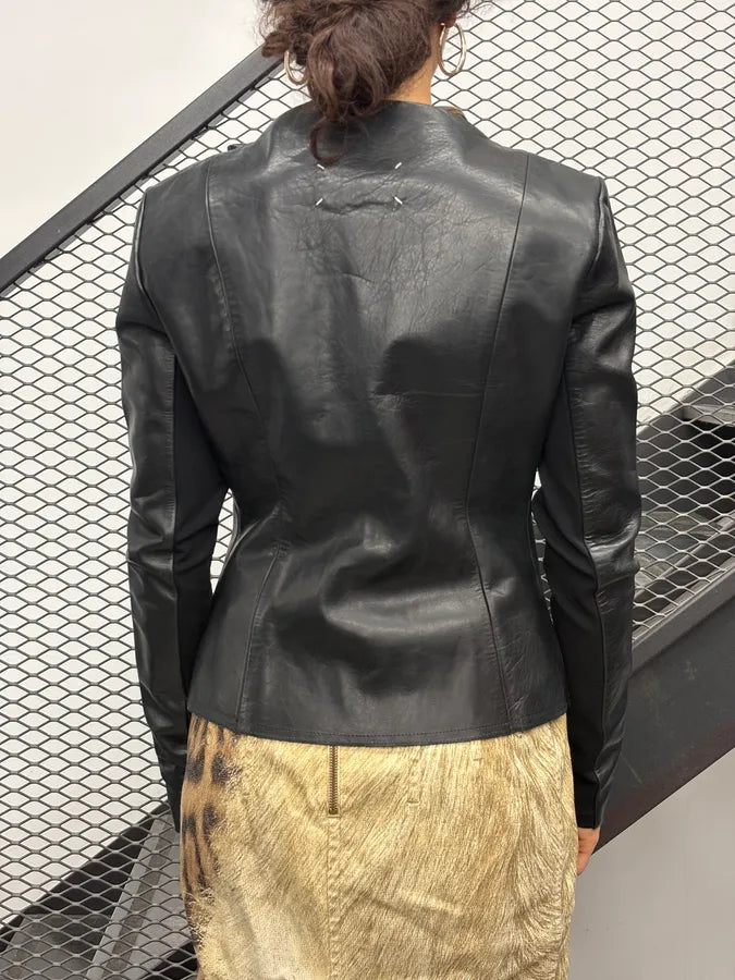 FW2010 Maison Margiela Black Signature Leather Hybrid Jacket LacodCK 2