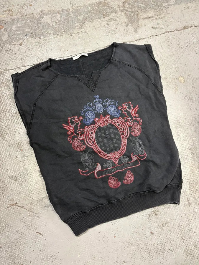 FW2010 Pierre Balmain Grey Heraldic Crest Sleeveless Sweater GQJNNlw 3
