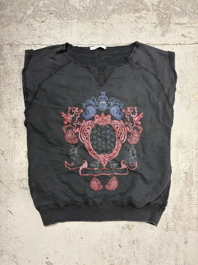 FW2010 Pierre Balmain Grey Heraldic Crest Sleeveless Sweater GQJNNlw 0