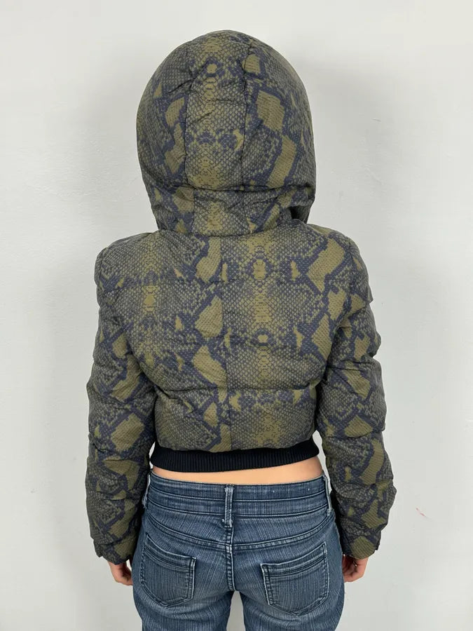 FW2012 Pierre Balmain Khaki Snake Cropped Asymmetrical Puffer Jacket PjFdtlp 2