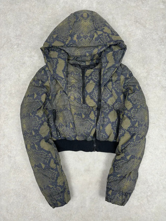 FW2012 Pierre Balmain Khaki Snake Cropped Asymmetrical Puffer Jacket PjFdtlp 0