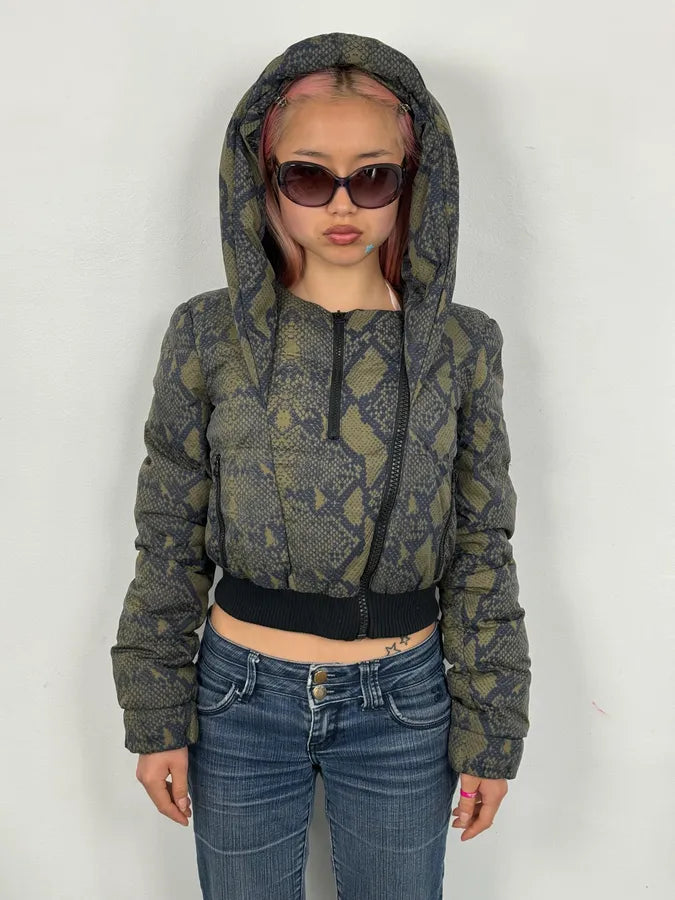 FW2012 Pierre Balmain Khaki Snake Cropped Asymmetrical Puffer Jacket PjFdtlp 1