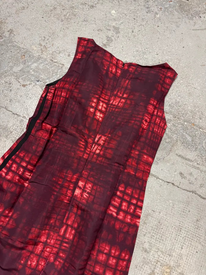 FW2010 Prada Red Silk Tartan Dress qNMxSdm 4