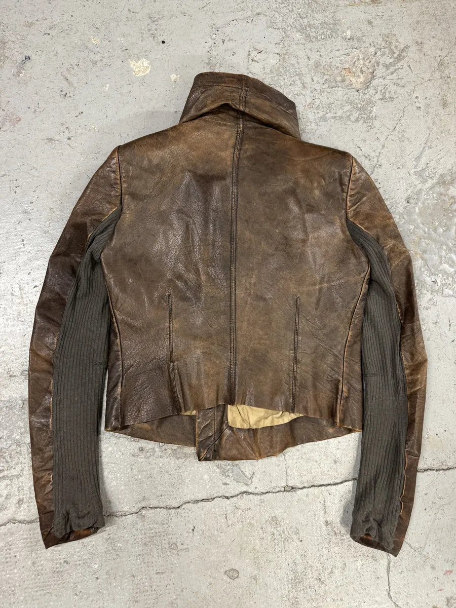 FW2010 Rick Owens Tumbled Stoned Brown Hybrid Leather Jacket (S) LAogNjc 1