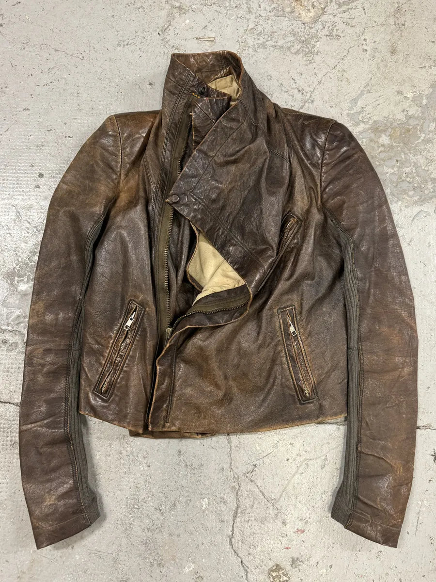 FW2010 Rick Owens Tumbled Stoned Brown Hybrid Leather Jacket (S) LAogNjc 2