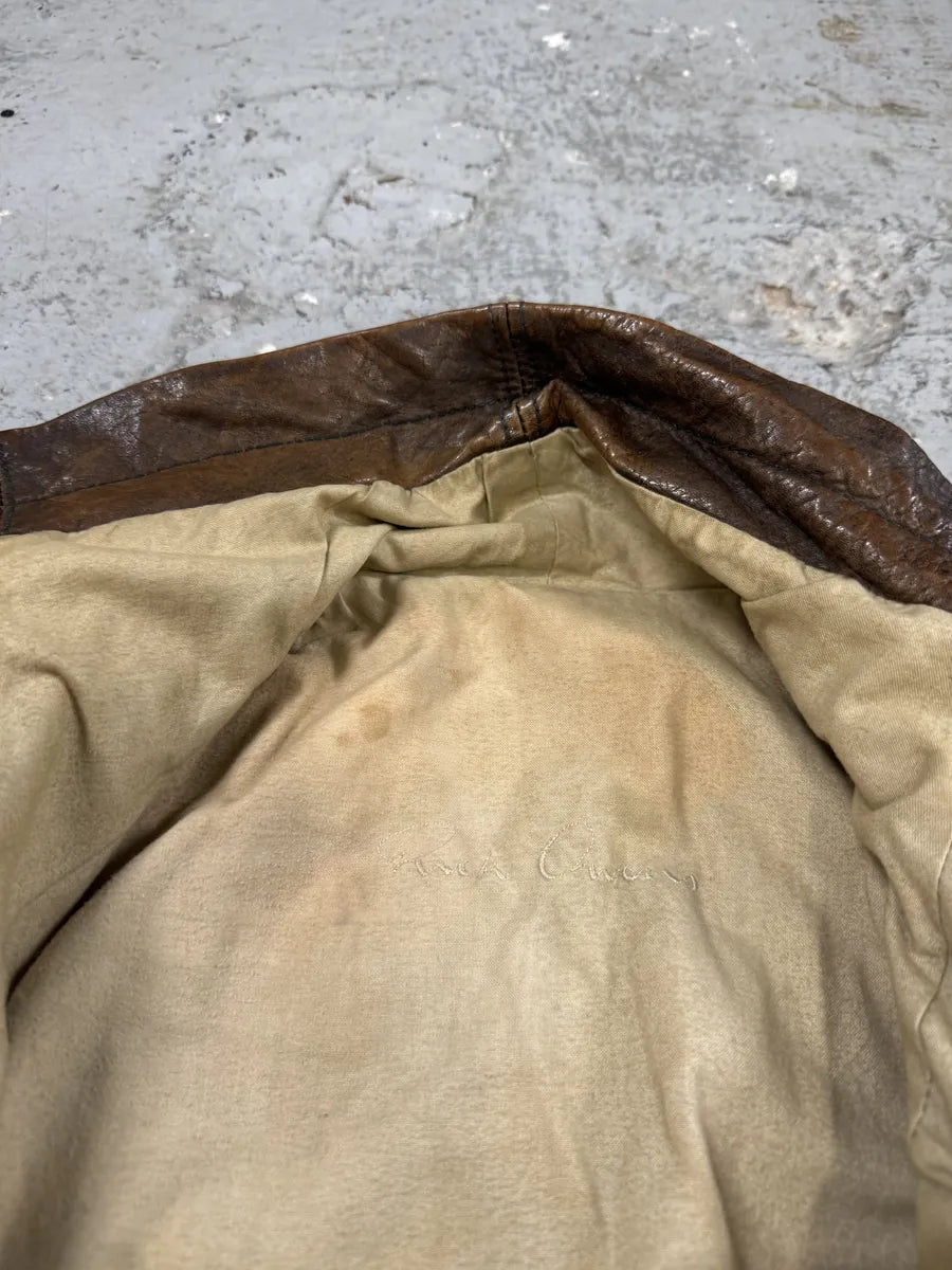 FW2010 Rick Owens Tumbled Stoned Brown Hybrid Leather Jacket (S) LAogNjc 5
