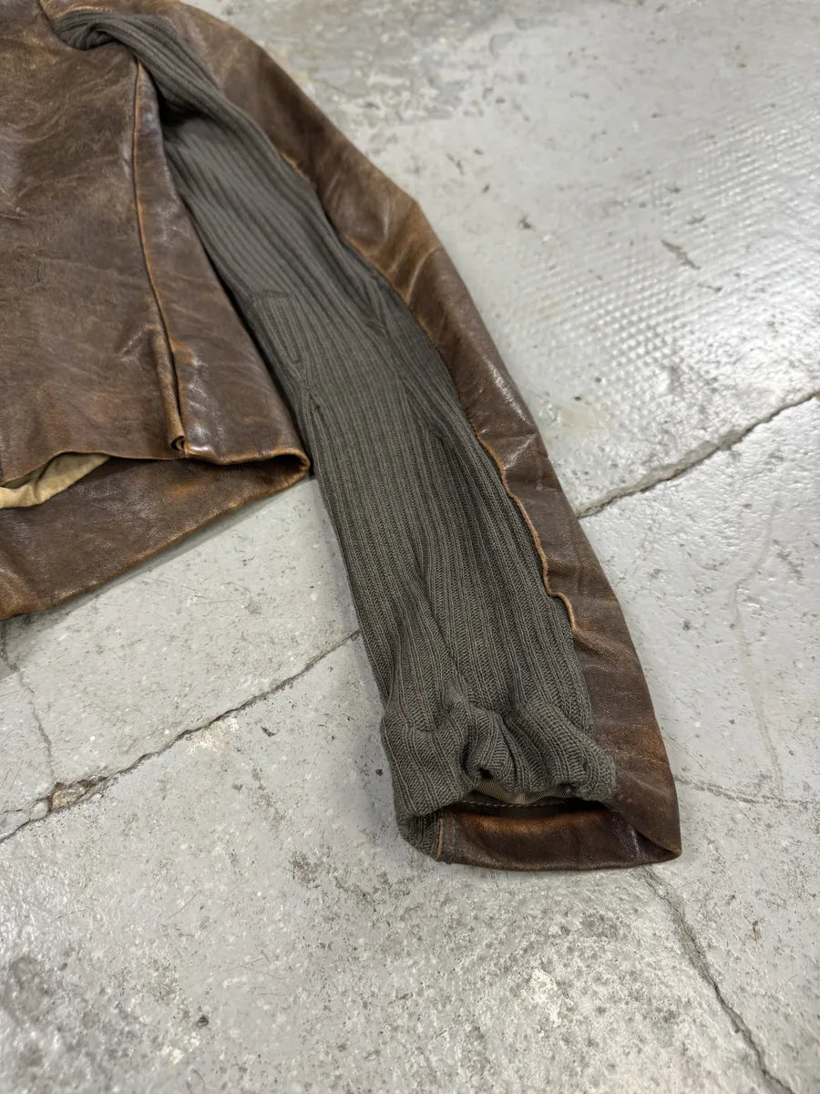 FW2010 Rick Owens Tumbled Stoned Brown Hybrid Leather Jacket (S) LAogNjc 6