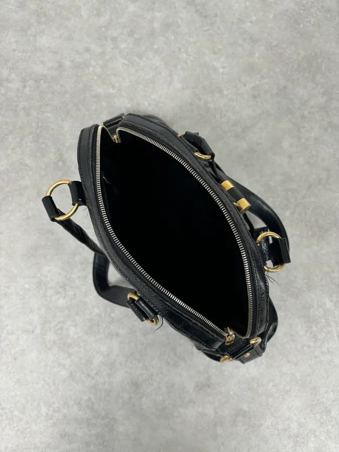 FW2010 Yves Saint Laurent Black Leather Muse Tote Bag Large ZFggzBI 7
