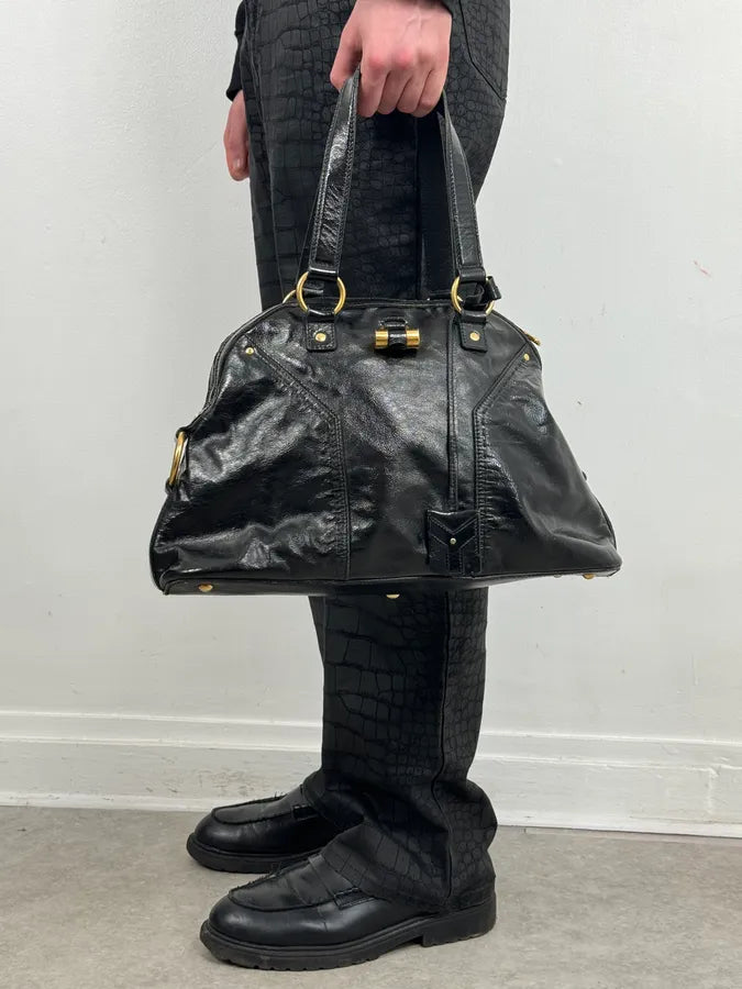 FW2010 Yves Saint Laurent Black Leather Muse Tote Bag Large ZFggzBI 2