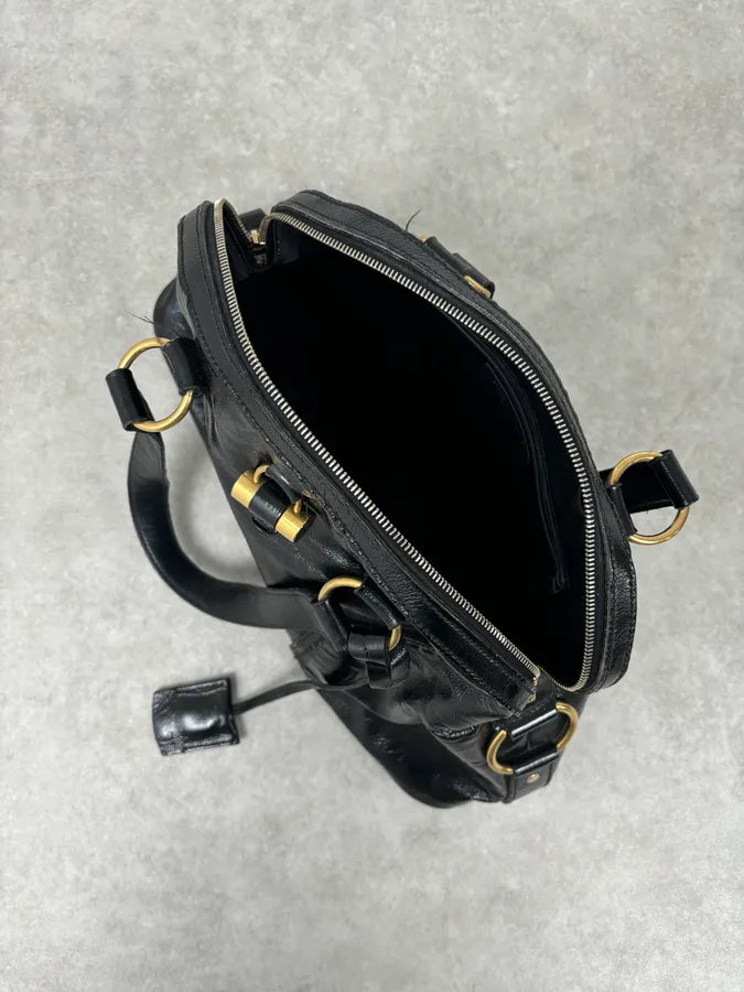 FW2010 Yves Saint Laurent Black Leather Muse Tote Bag Large ZFggzBI 6