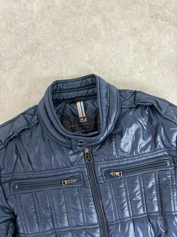 2010s Daniele Alessandrini Navy Puffer Bomber Nylon Quilted Jacket HkyVXyp 4