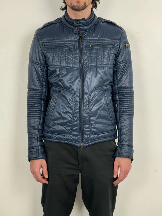2010s Daniele Alessandrini Navy Puffer Bomber Nylon Quilted Jacket HkyVXyp 1