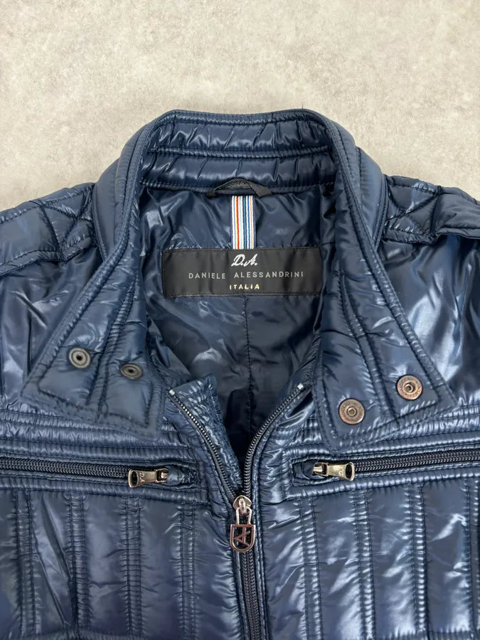 2010s Daniele Alessandrini Navy Puffer Bomber Nylon Quilted Jacket HkyVXyp 5
