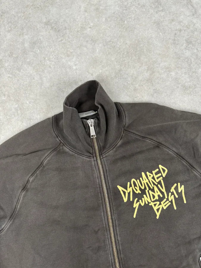 AW2005 Dsquared2 Brown Religious Graphic Zip-Up Sweater jdFlFqn 4