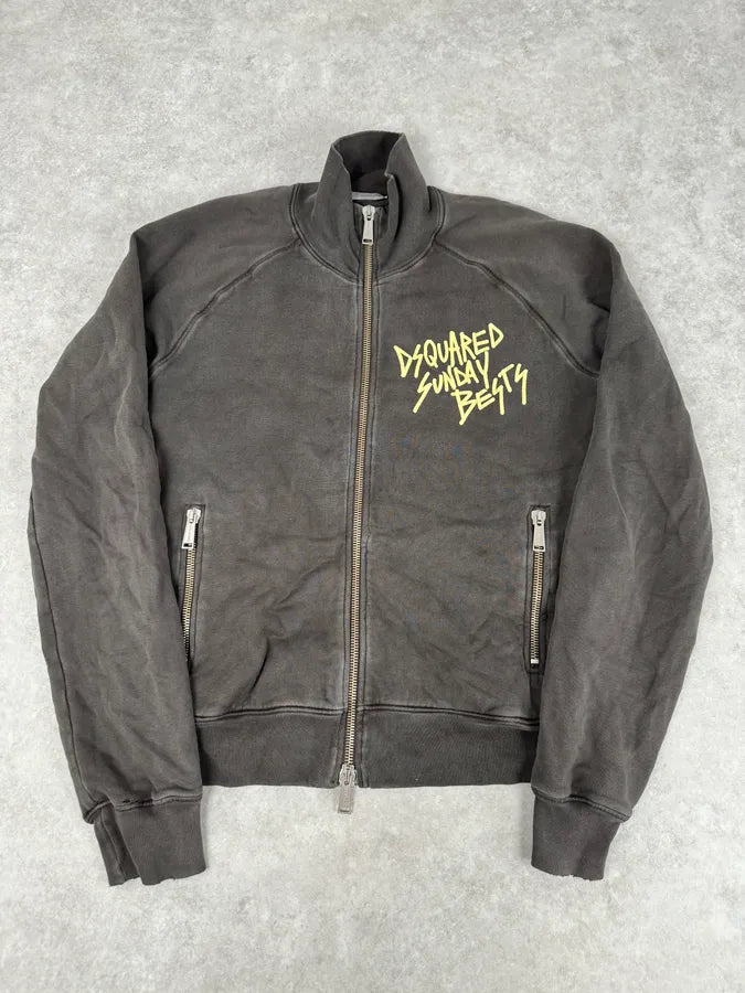 AW2005 Dsquared2 Brown Religious Graphic Zip-Up Sweater jdFlFqn 3