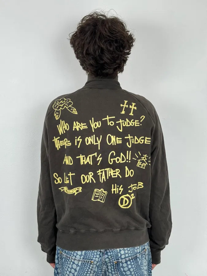 AW2005 Dsquared2 Brown Religious Graphic Zip-Up Sweater jdFlFqn 2