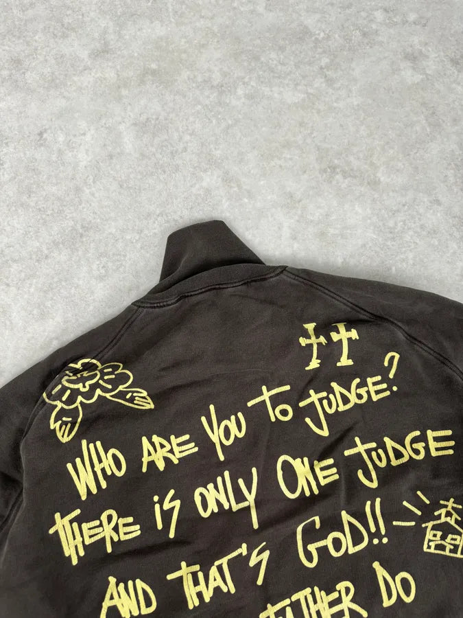 AW2005 Dsquared2 Brown Religious Graphic Zip-Up Sweater jdFlFqn 6